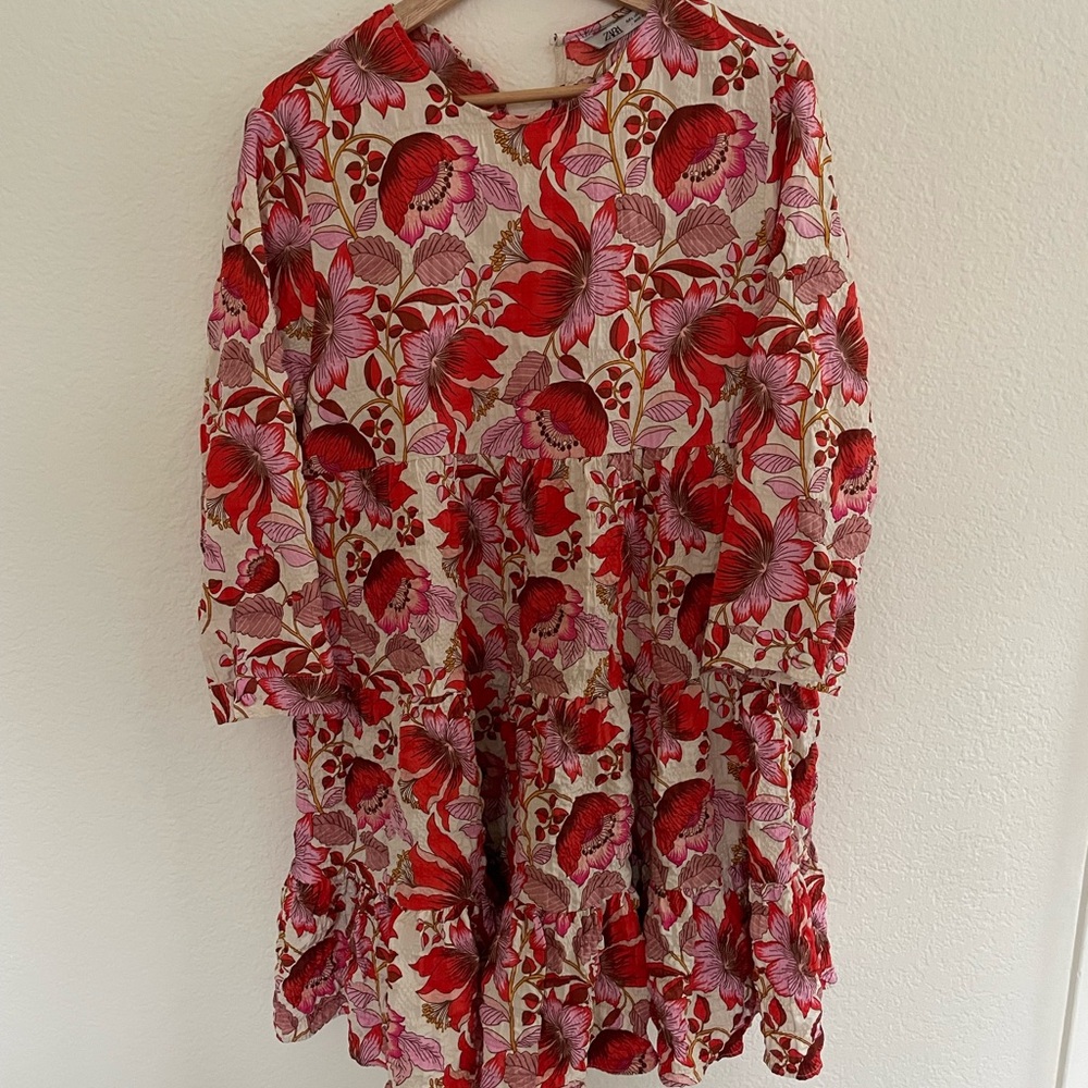 Zara Flowey Floral Red and Pink Dress